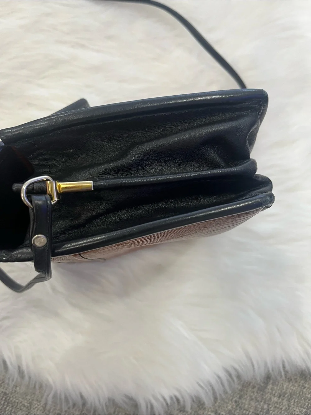 Textured Brown Croc-Embossed Crossbody Bag with Black Trim
